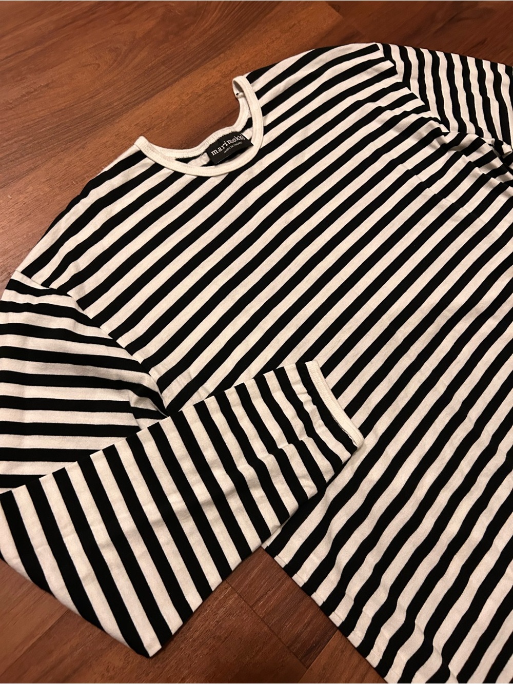 Marimekko Black White Striped Crew Neck Relaxed Baggy Tshirt Long Sleeves XXL